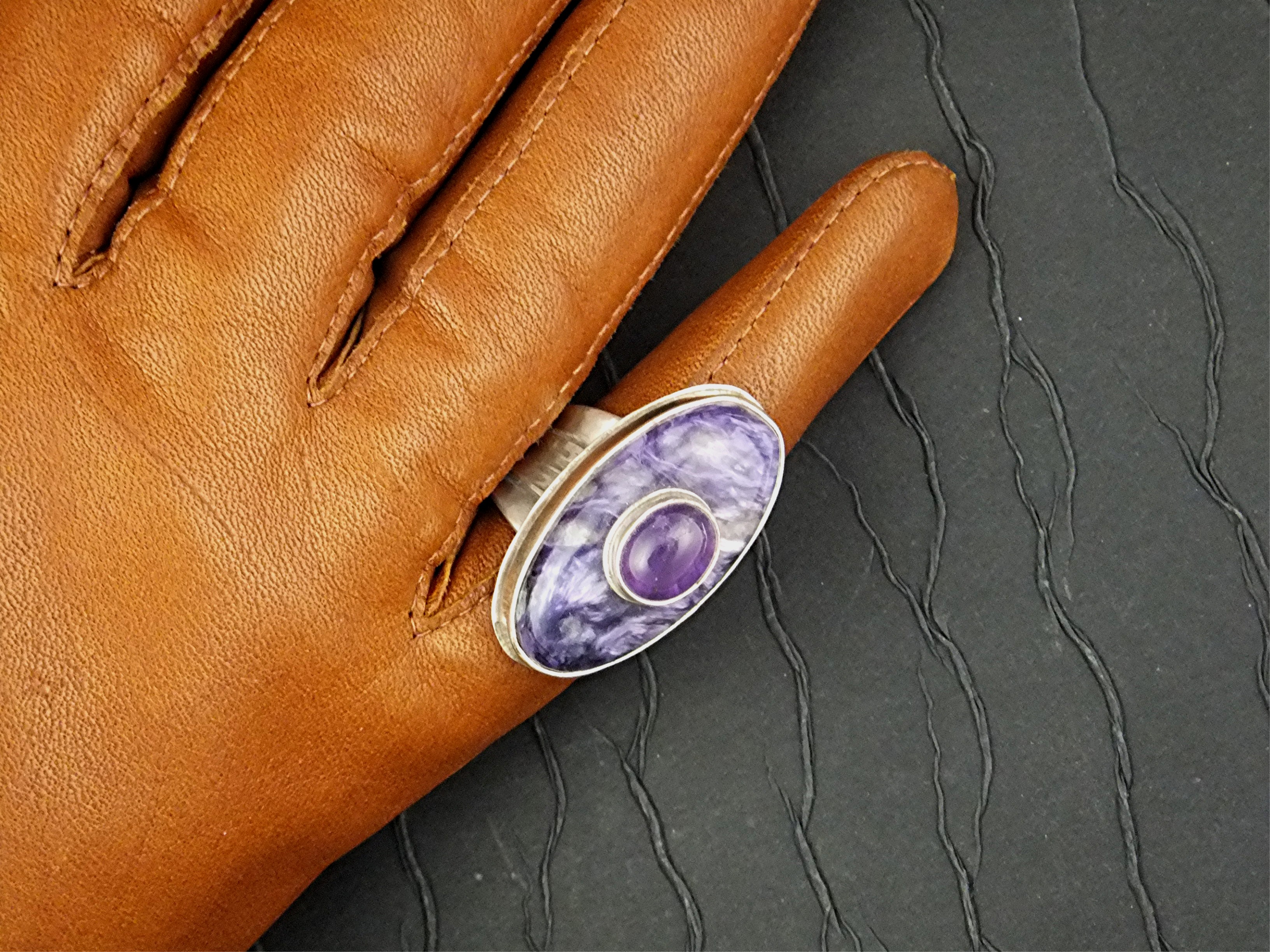 David Troutman  Charoite Amethyst Sterling Silver Ring