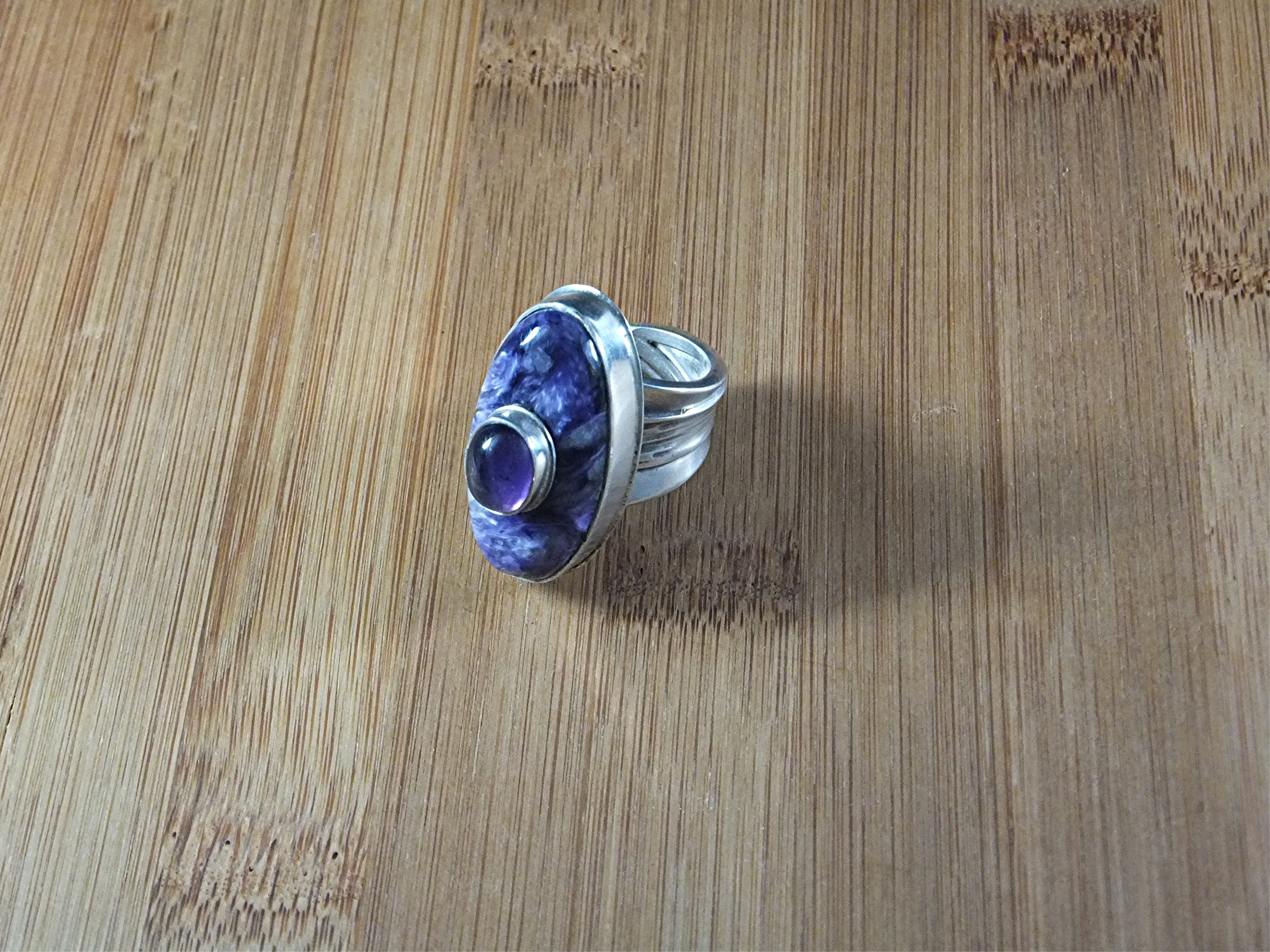 David Troutman  Charoite Amethyst Sterling Silver Ring