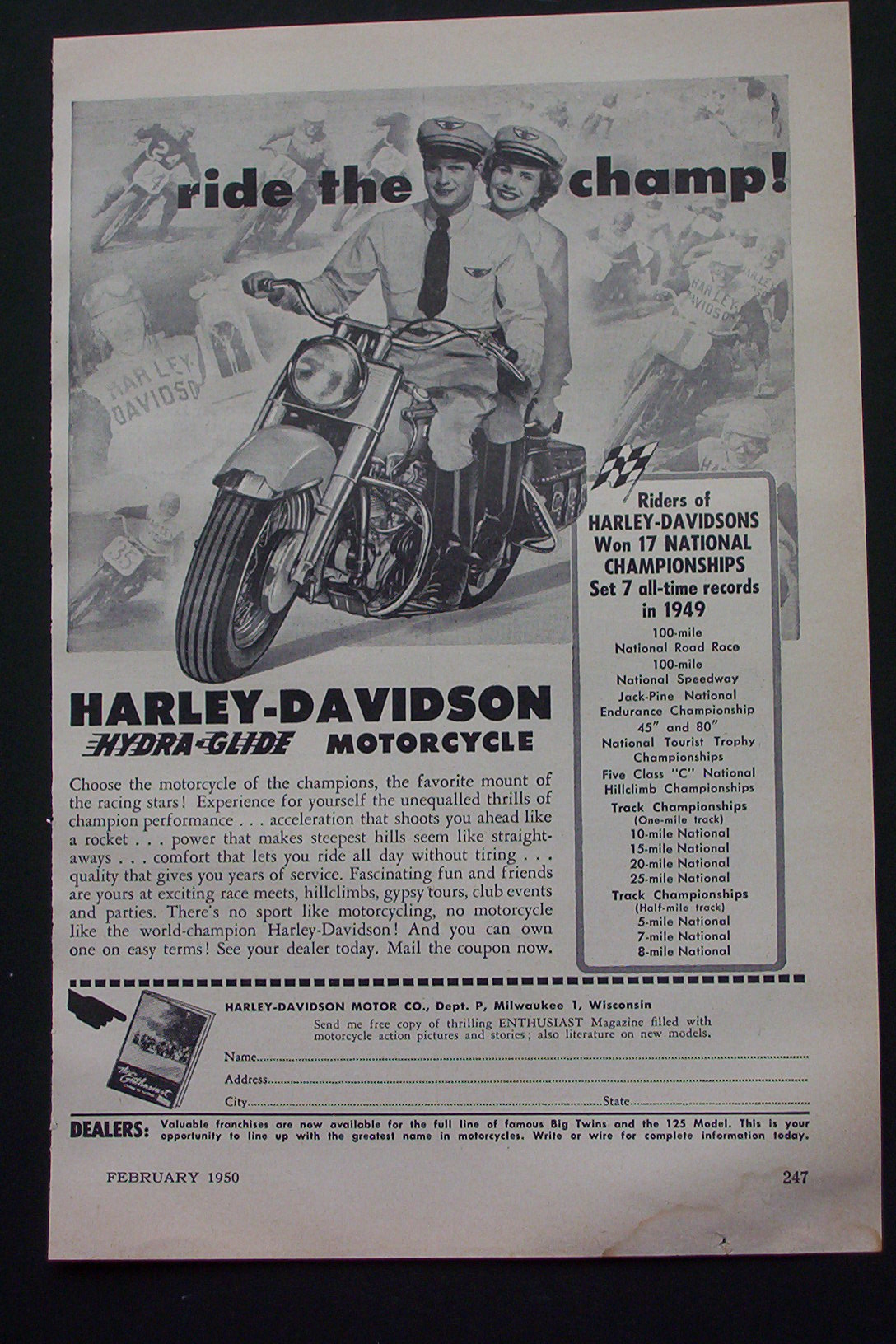 1950 Harley Davidson Hydra-Glide Motorcycle with a Man