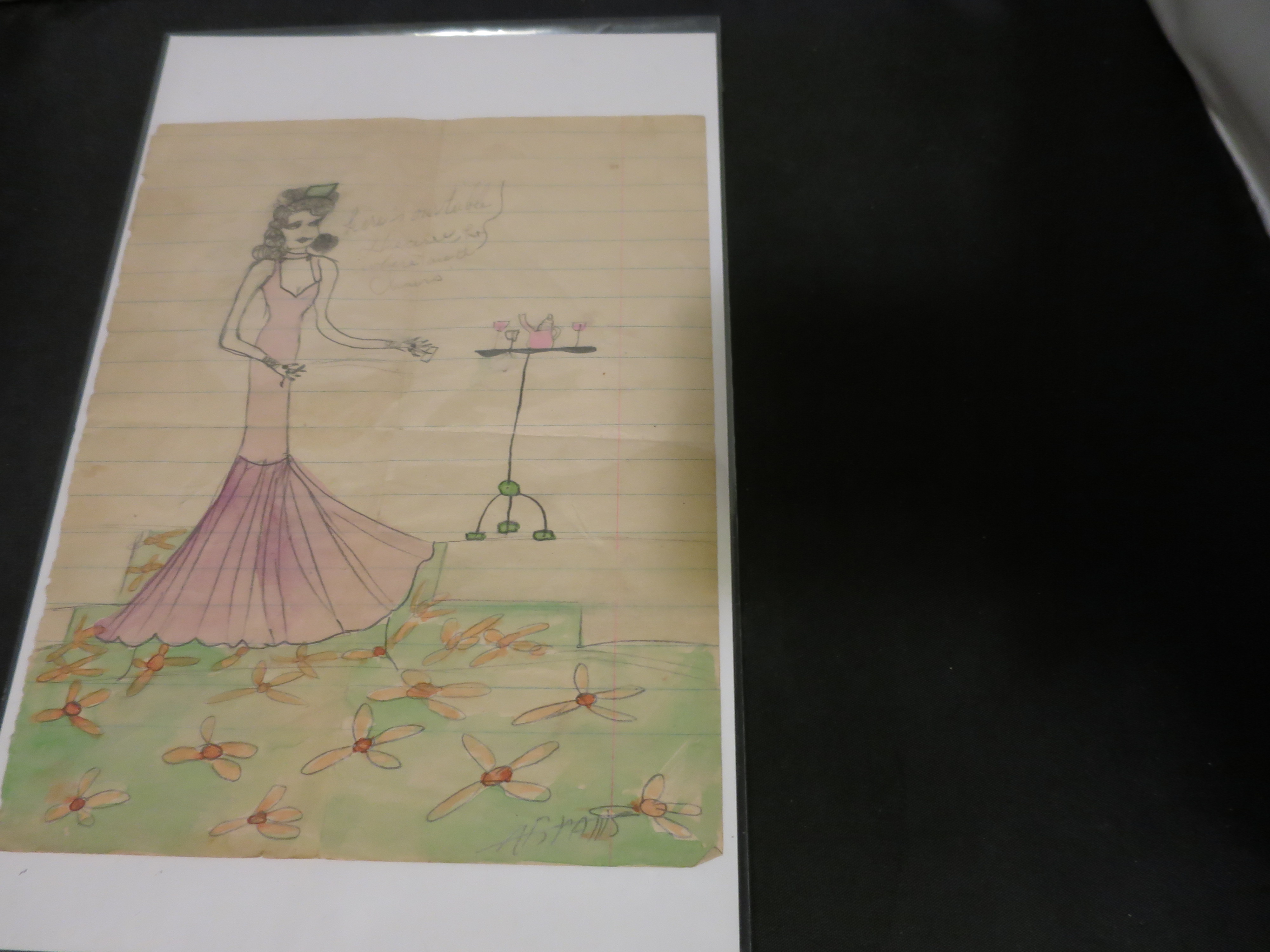 Childs Art drawing Water Color 1935 signed Abrans