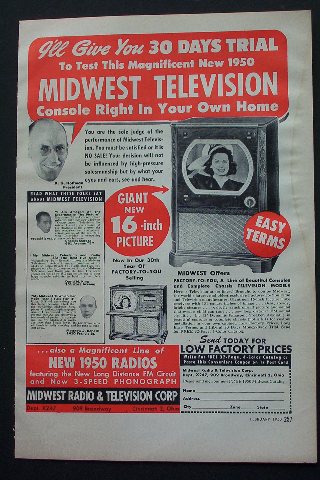 1950 Midwest Television w/ New 1950 Television Console