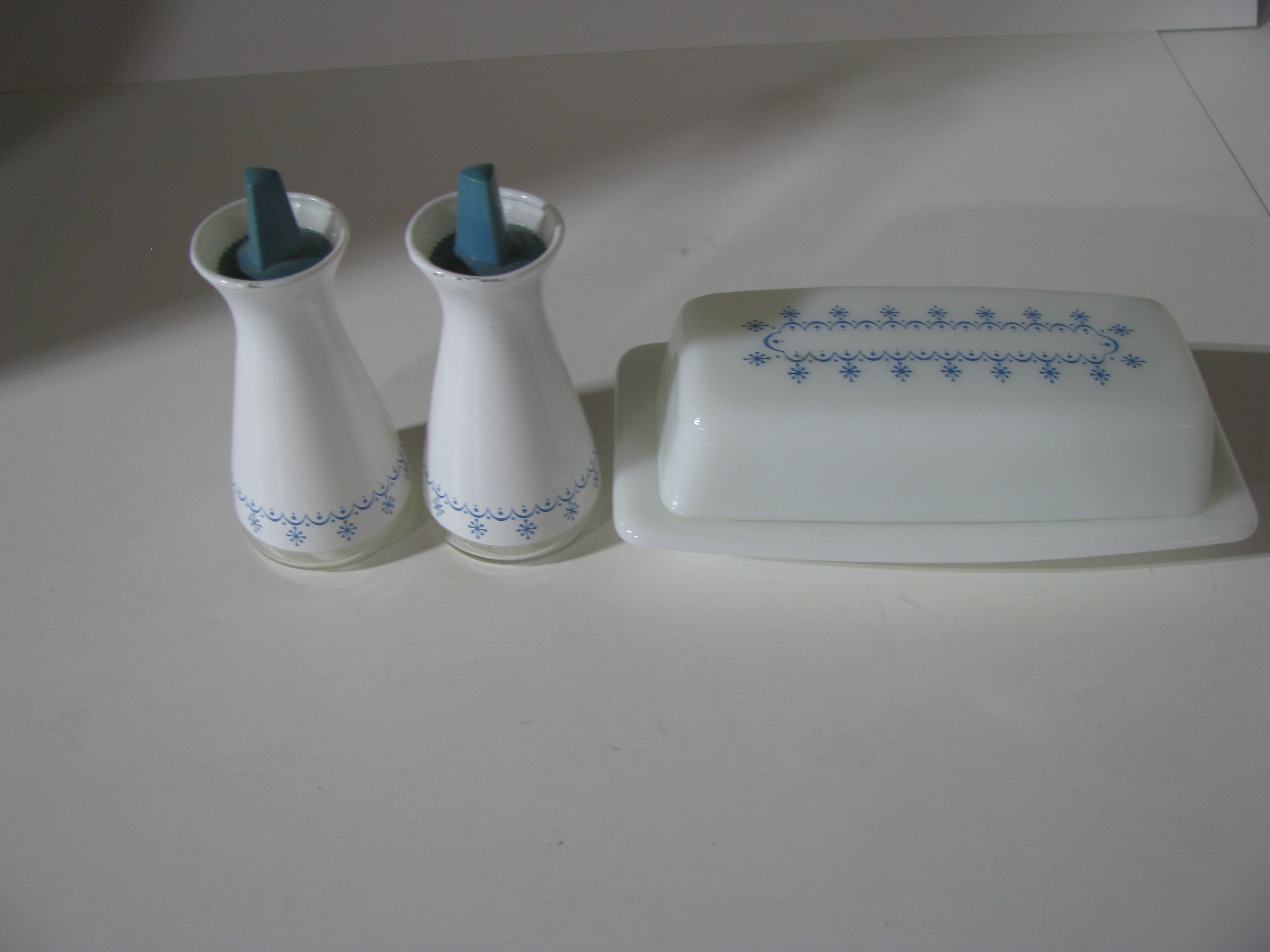 Vintage Pyrex Snowflake Butter Dish and Salt & Pepper