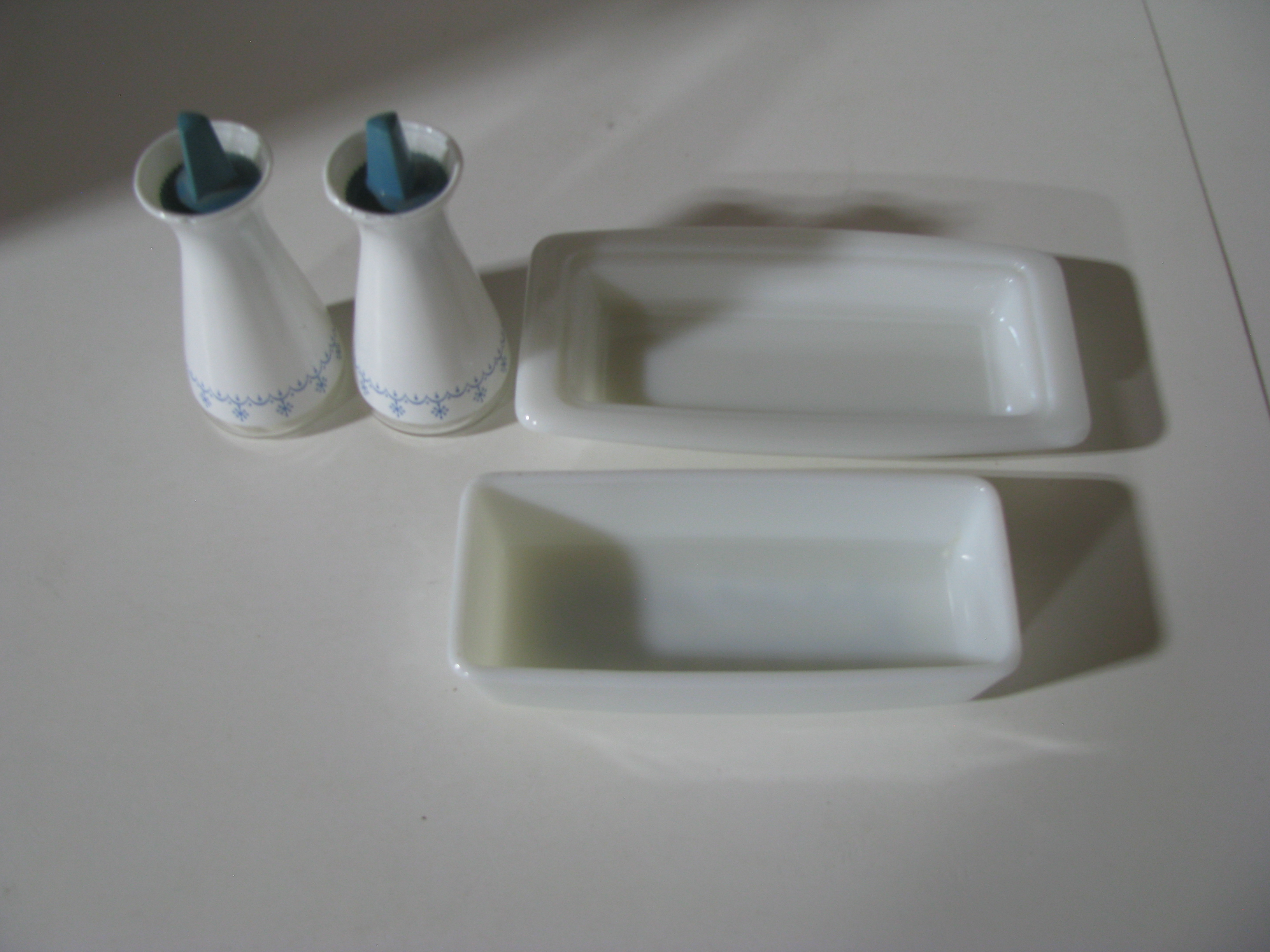 Vintage Pyrex Snowflake Butter Dish and Salt & Pepper