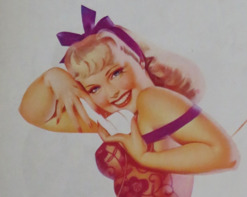 Original 1945 Sexy Blonde Pin Up Girl Wearing A Purple Nightgown While Talking On The Telephone By George Petty