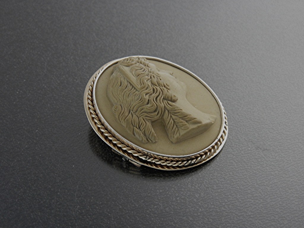 Brooch Pin 14K Gold  Surround Lava Cameo