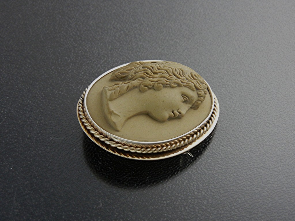 Brooch Pin 14K Gold  Surround Lava Cameo