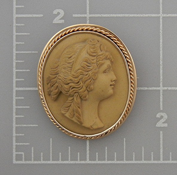 Brooch Pin 14K Gold  Surround Lava Cameo