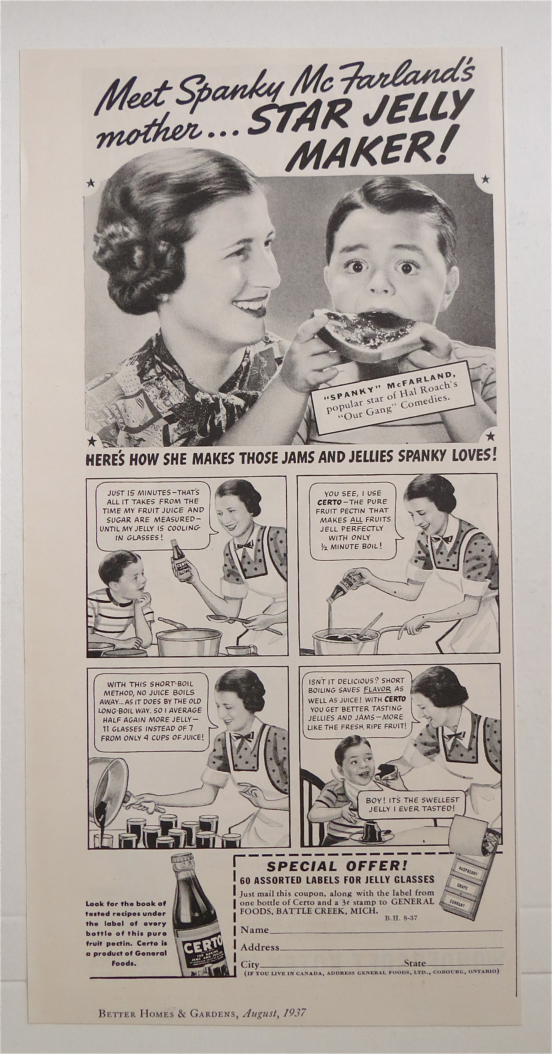 1937 Certo with Spanky McFarland & His Mother