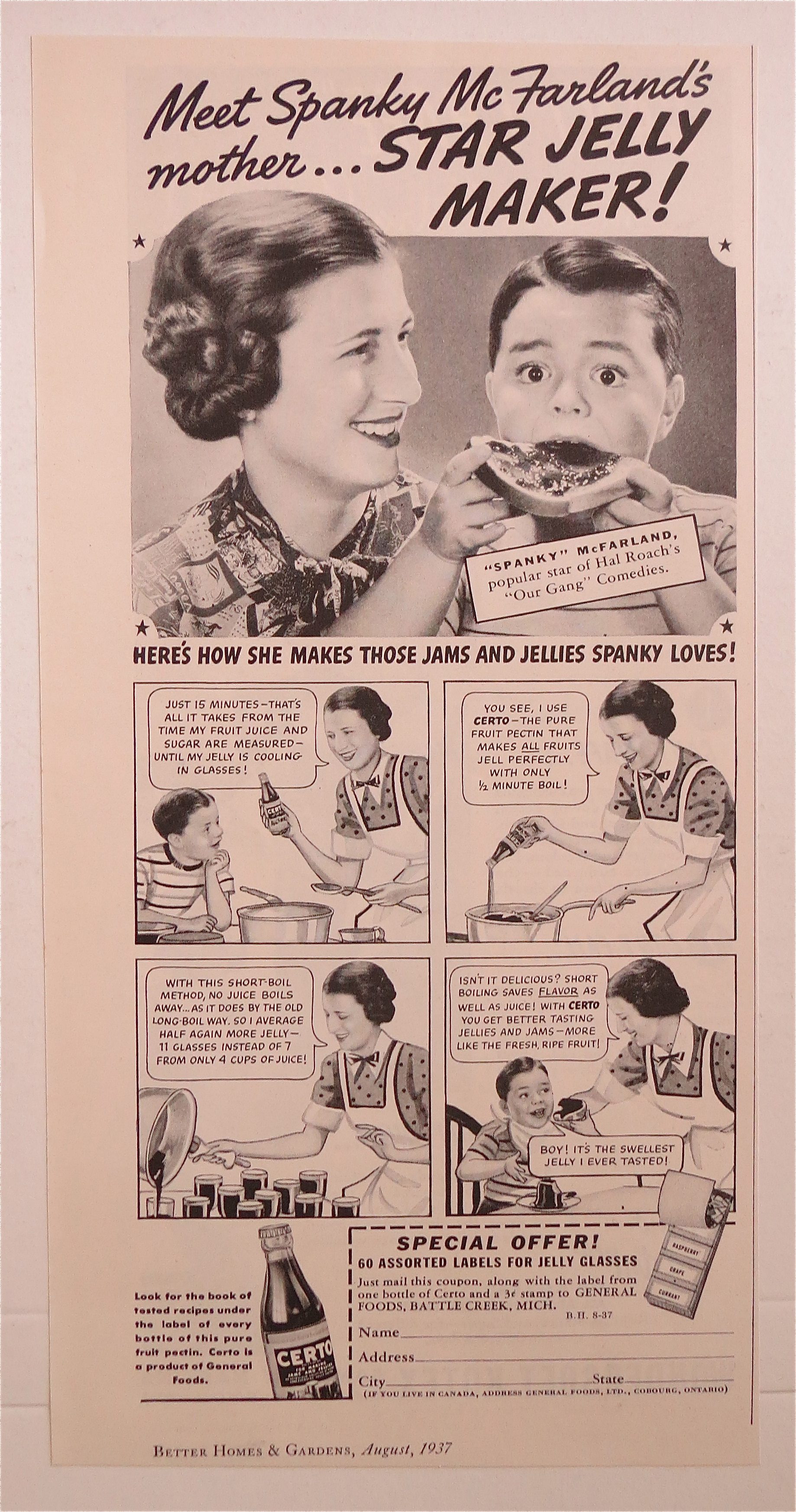 1937 Certo with Spanky McFarland & His Mother