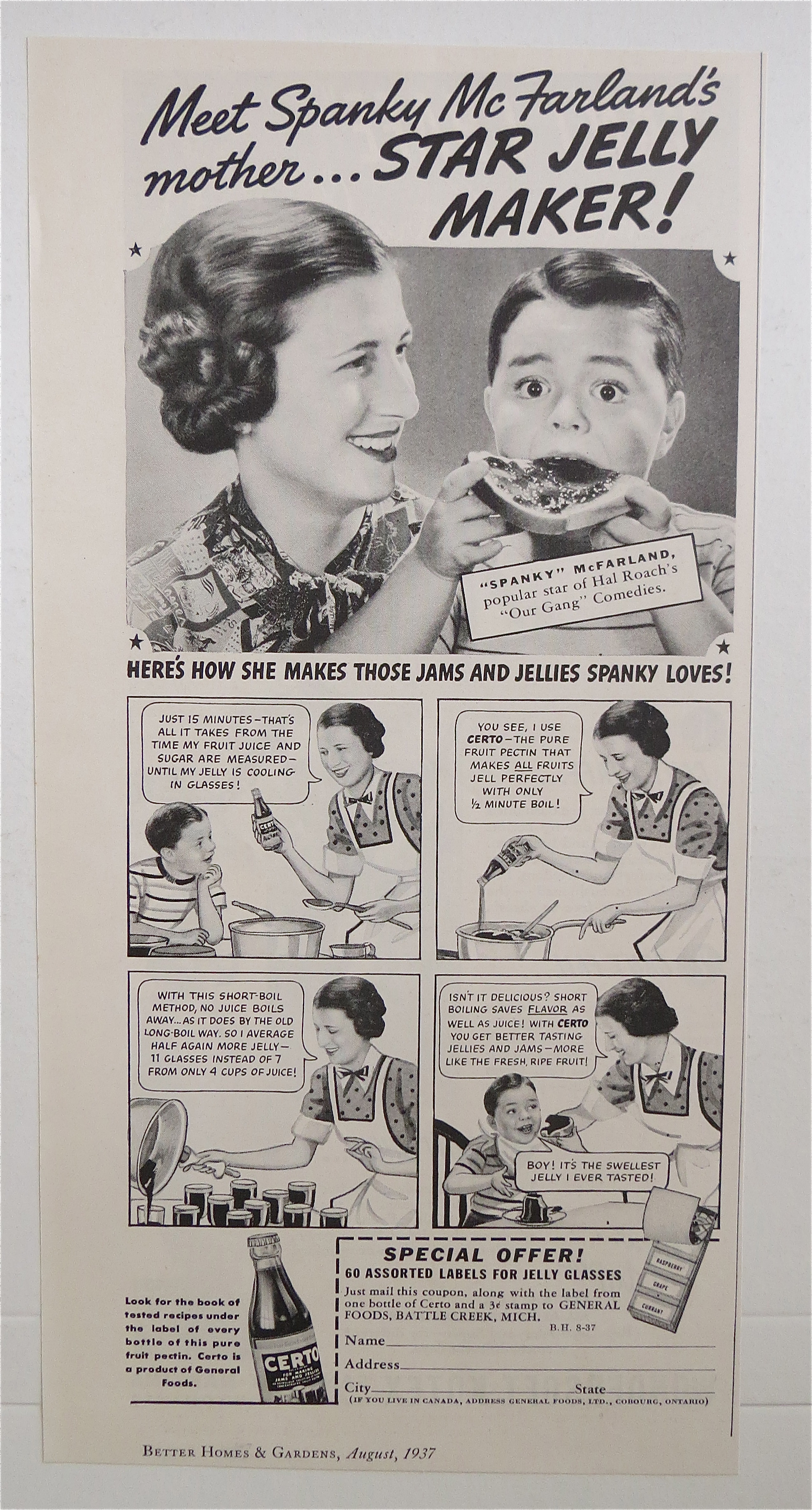 1937 Certo with Spanky McFarland & His Mother