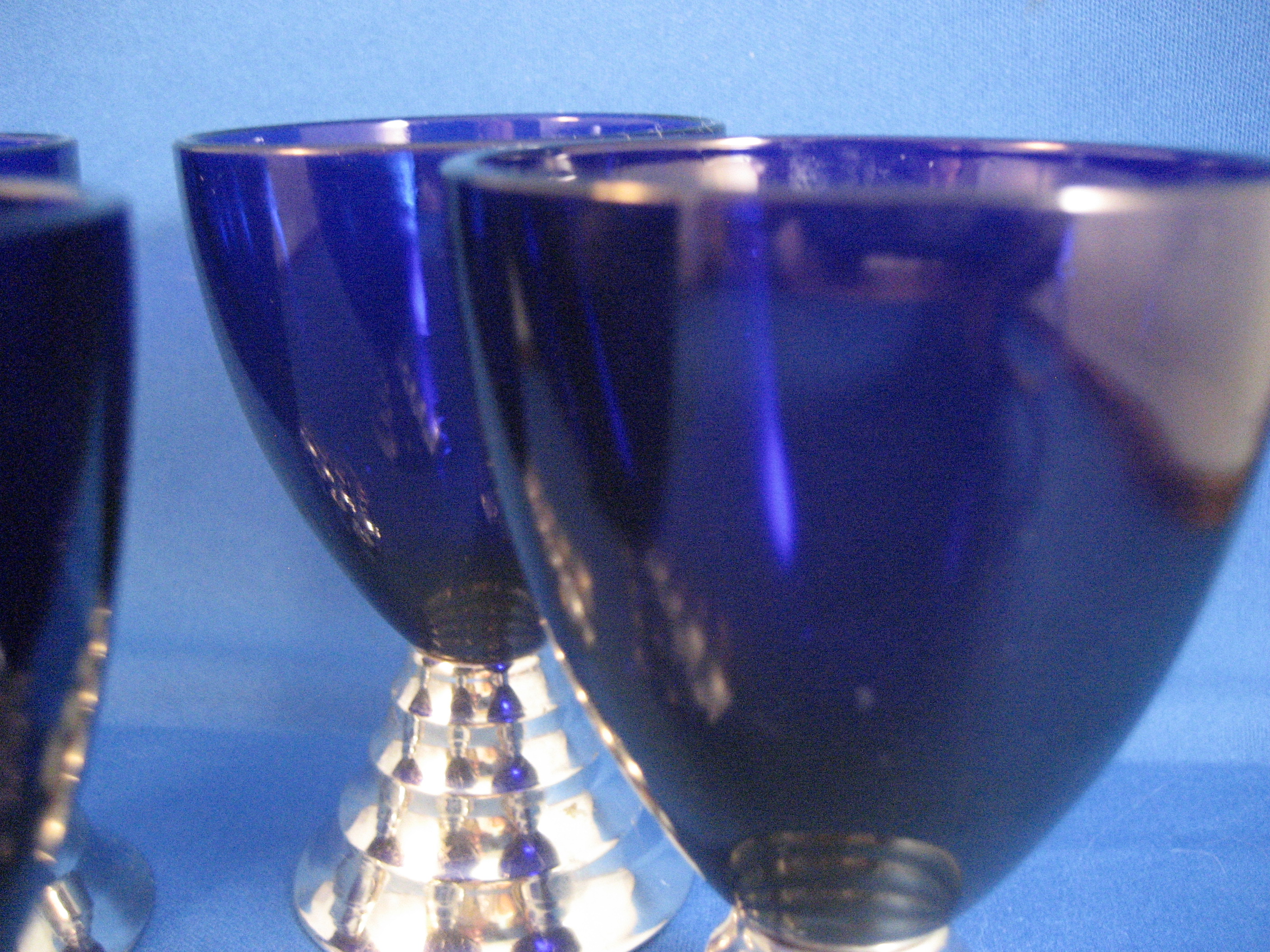 Colbalt Blue Liquor Glasses with Silver Stems