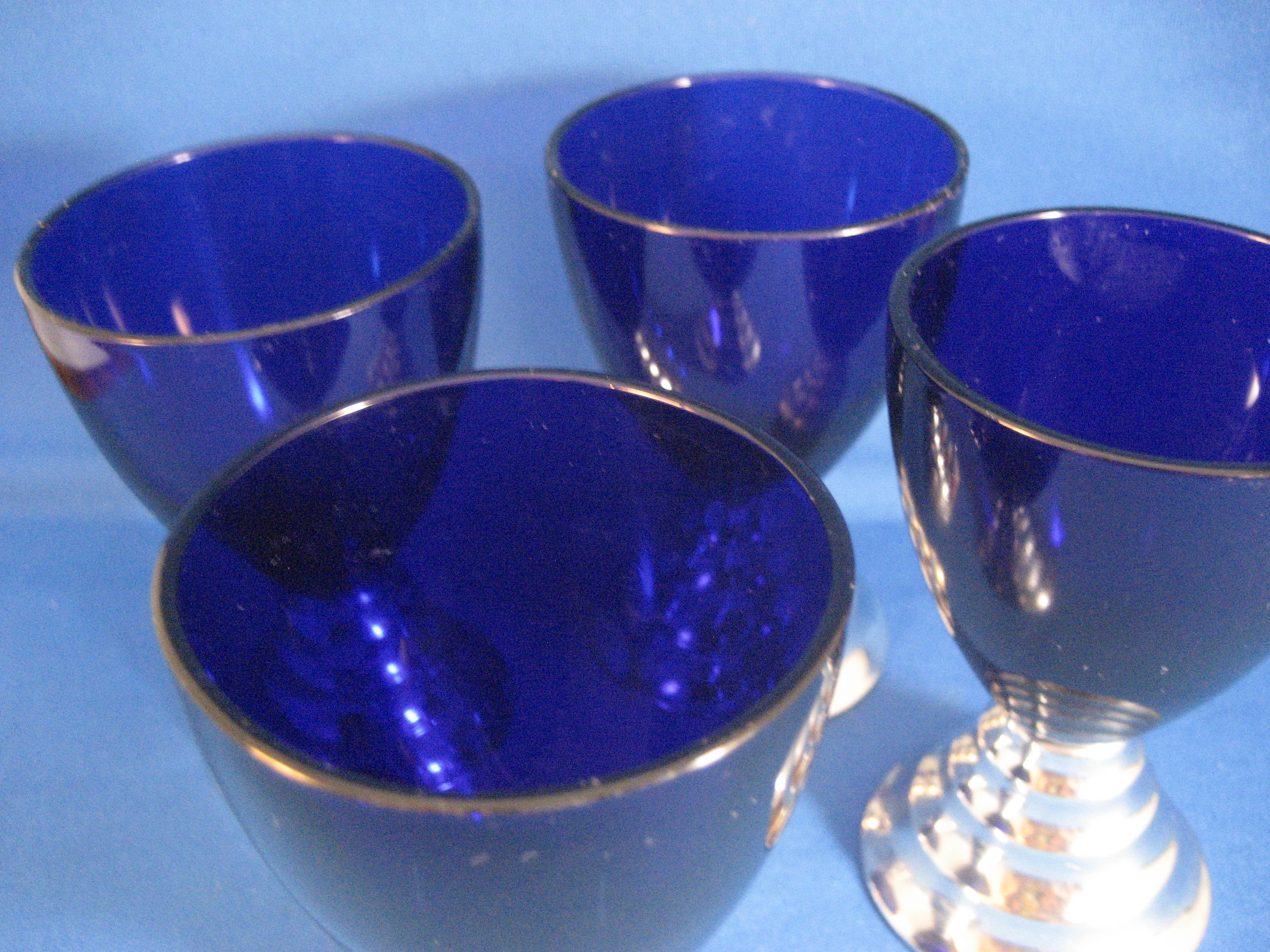Colbalt Blue Liquor Glasses with Silver Stems