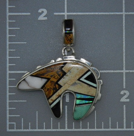 CALVIN BEGAY Sterling Silver Opal Tiger Eye Inlay Bear