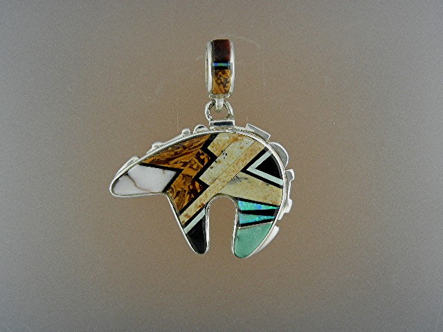 CALVIN BEGAY Sterling Silver Opal Tiger Eye Inlay Bear