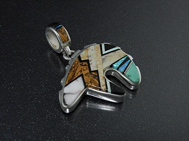 CALVIN BEGAY Sterling Silver Opal Tiger Eye Inlay Bear