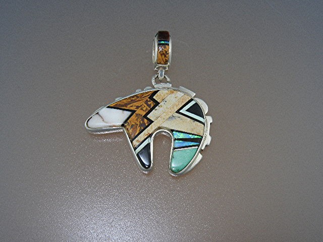 CALVIN BEGAY Sterling Silver Opal Tiger Eye Inlay Bear
