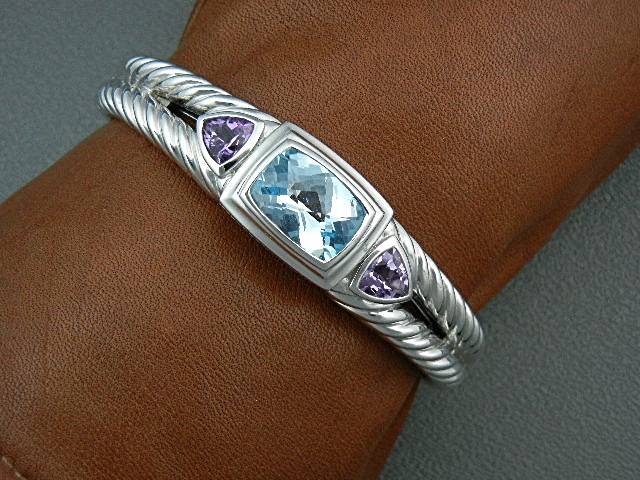 Judith Ripka Sterling Silver Blue Topaz Amethyst Bracel
