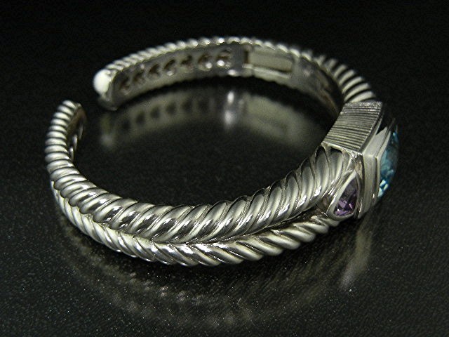 Judith Ripka Sterling Silver Blue Topaz Amethyst Bracel