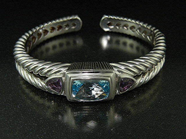 Judith Ripka Sterling Silver Blue Topaz Amethyst Bracel