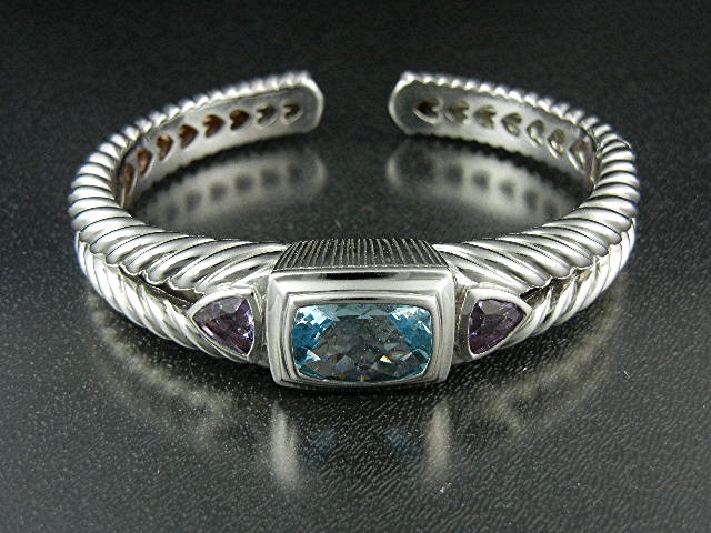 Judith Ripka Sterling Silver Blue Topaz Amethyst Bracel