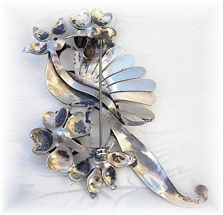 Taxco Mexico Brooch Sterling Silver Peacock LARGE