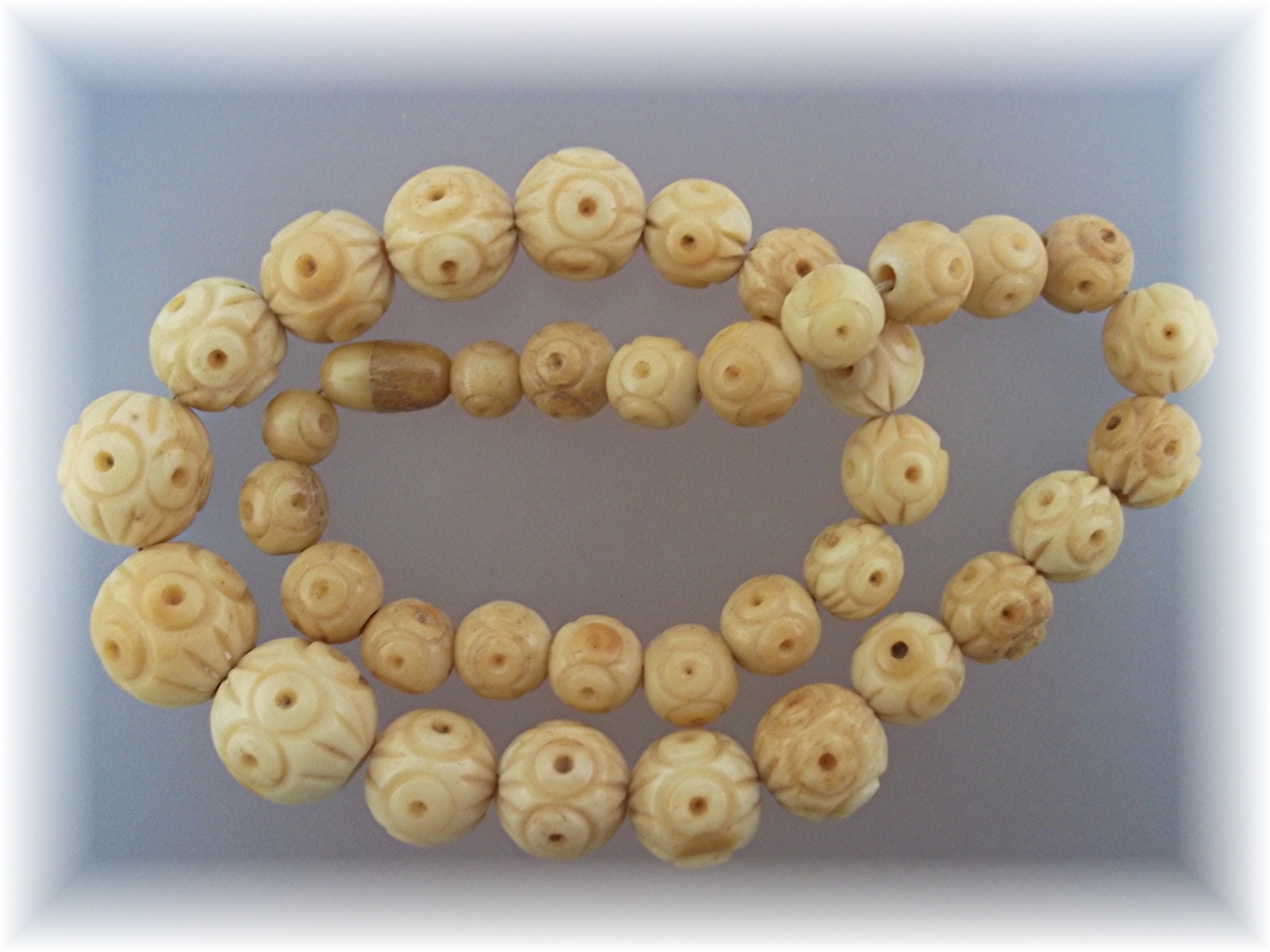 Necklace Cream Carved Stone/Jade Barrel Clasp.