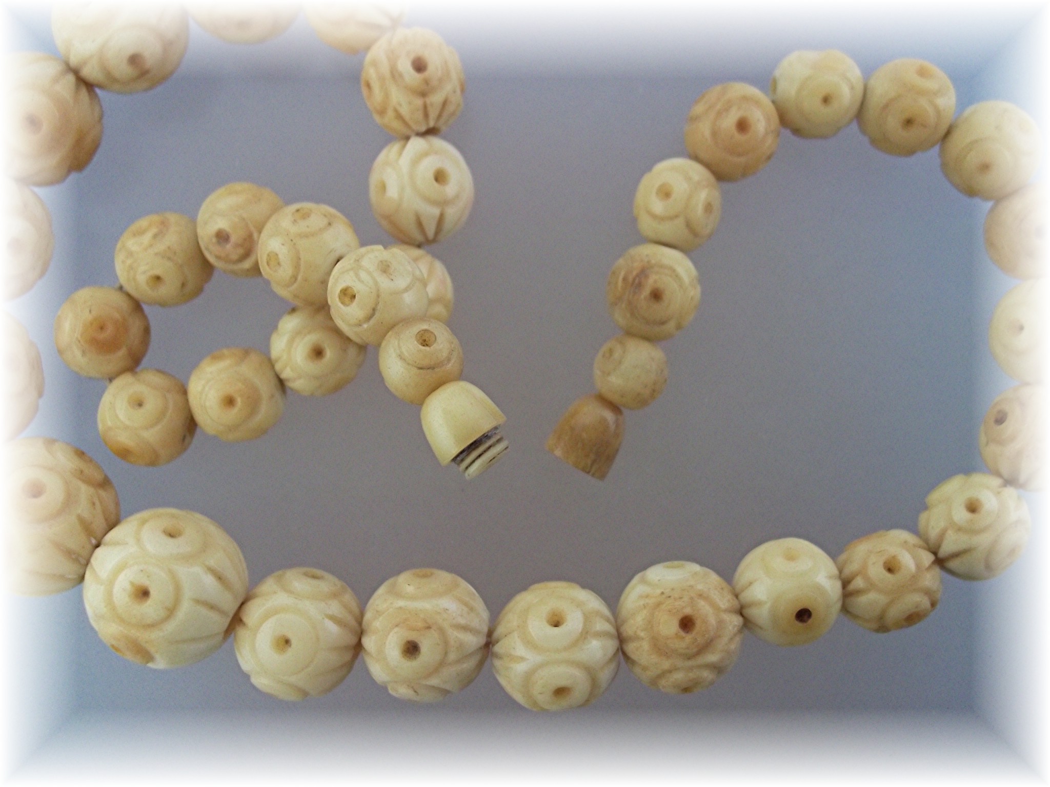 Necklace Cream Carved Stone/Jade Barrel Clasp.