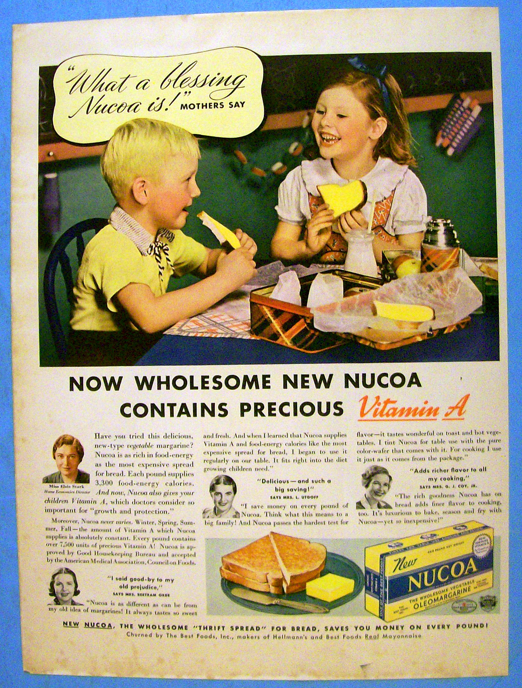 1938 Nucoa Margarine w/ Children Eating Bread