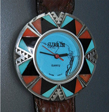 Surrisi Sterling Silver Coral Turquoise Wristwatch
