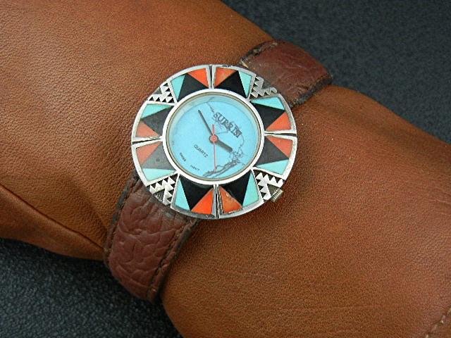 Surrisi Sterling Silver Coral Turquoise Wristwatch