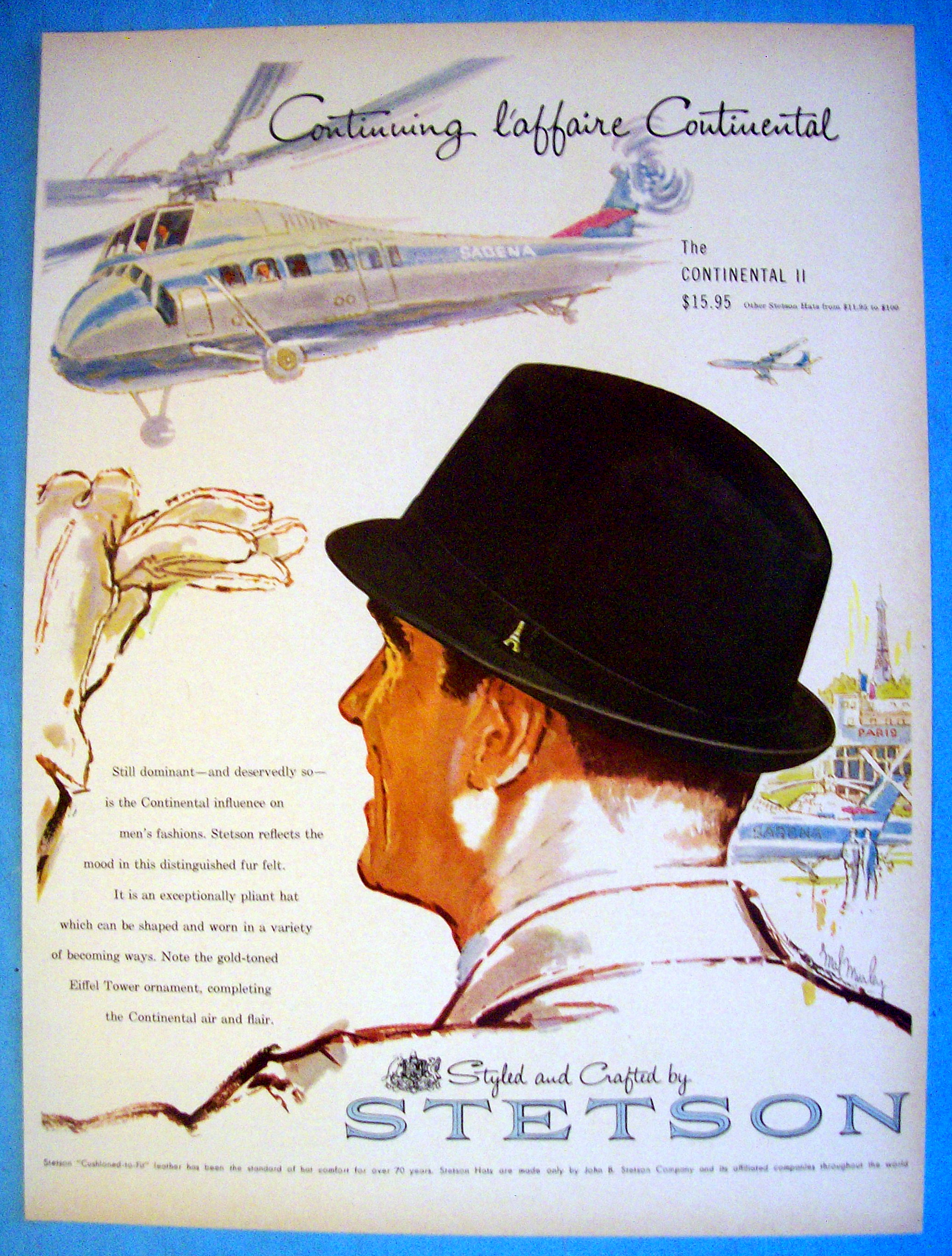 1960 Stetson Hats with Man Wearing Continental II Hat