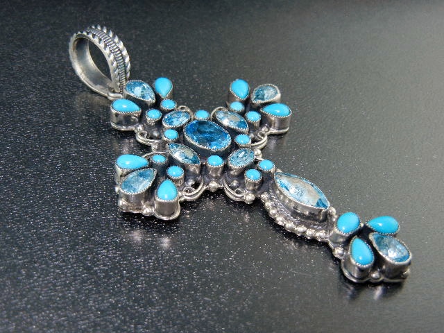 Leo Feeney Sterling Silver Turquoise Topaz Cross Pendan