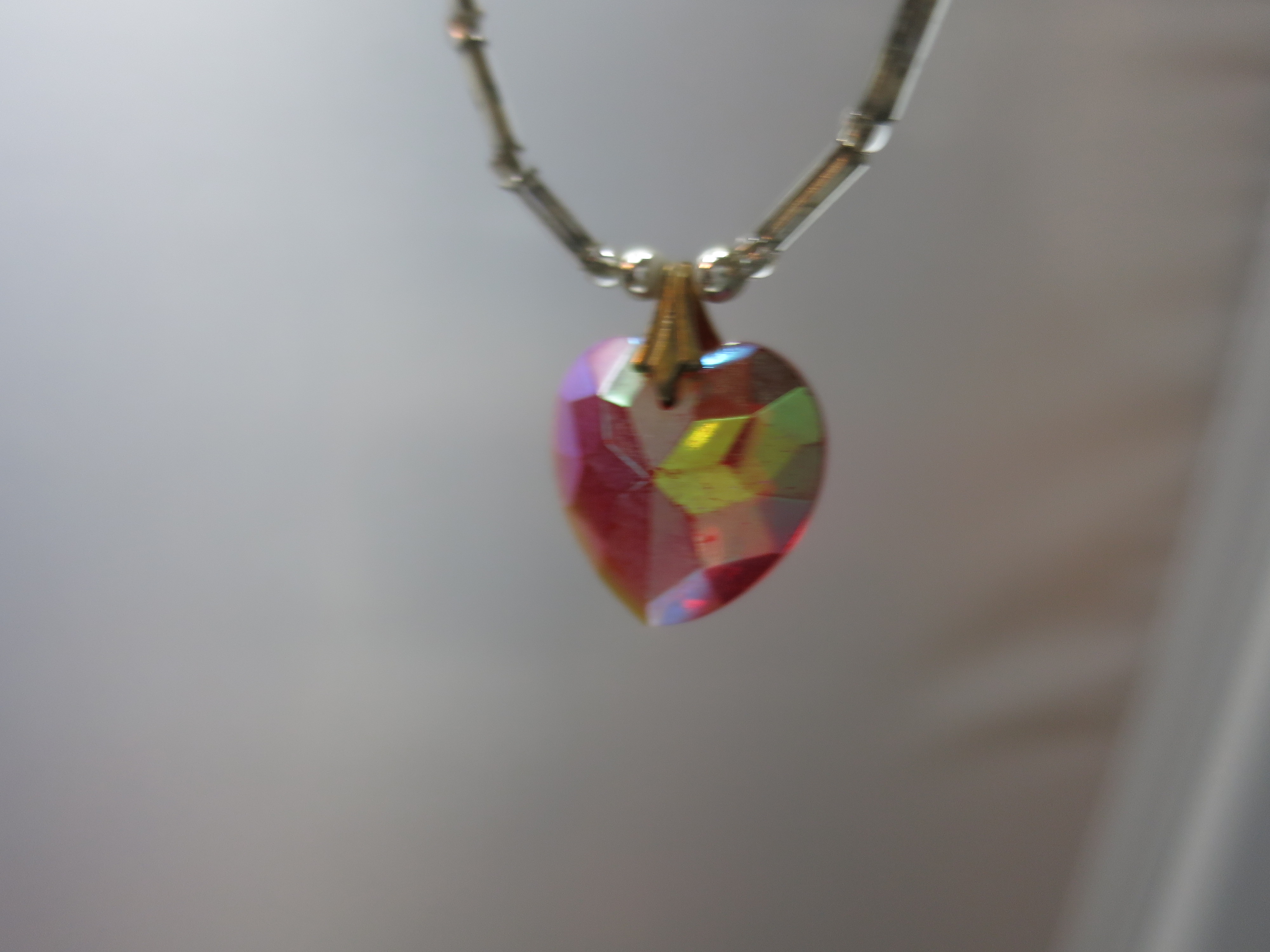 Red Aurora Borealis Faceted Crystal Heart Necklace