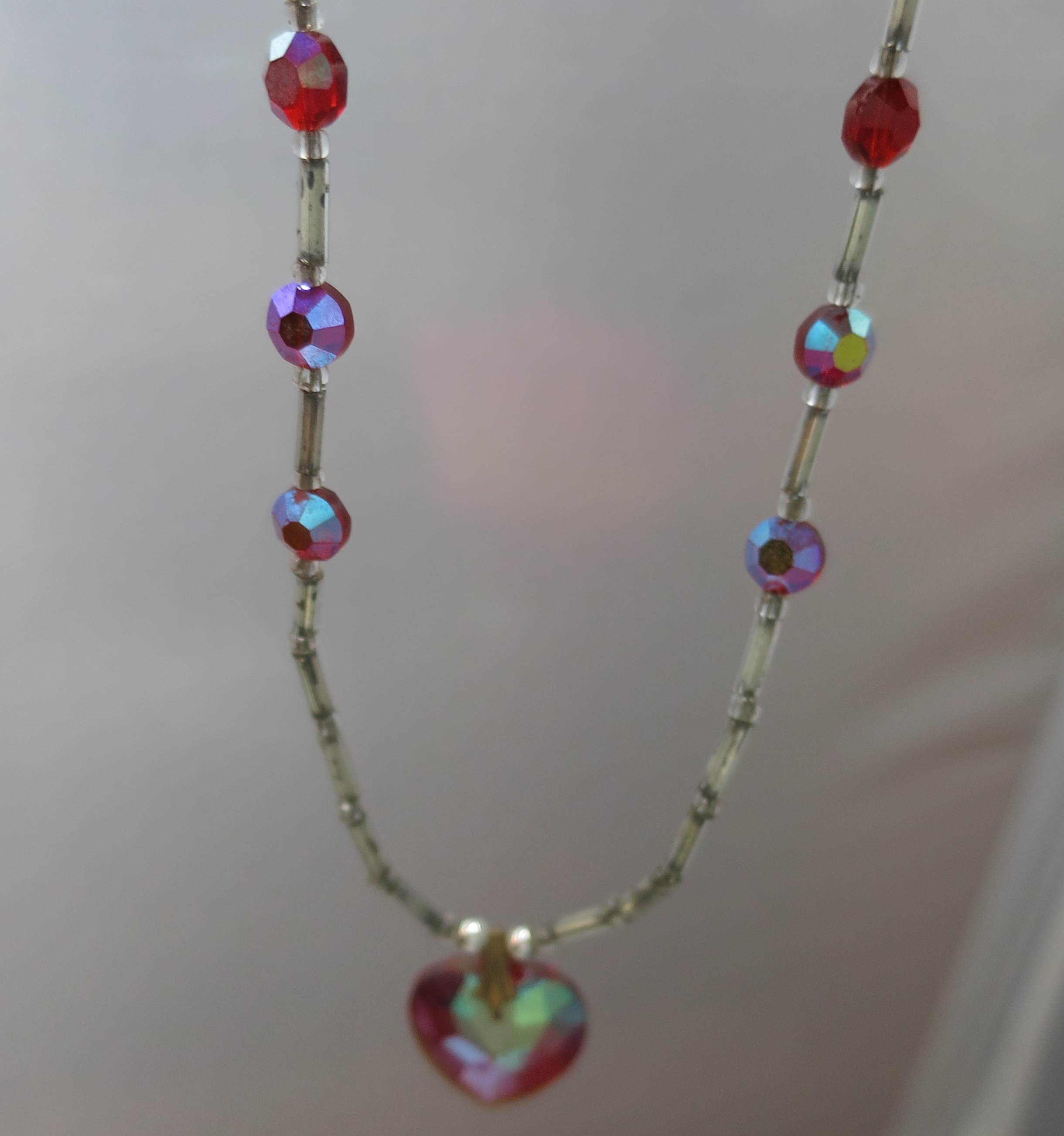 Red Aurora Borealis Faceted Crystal Heart Necklace