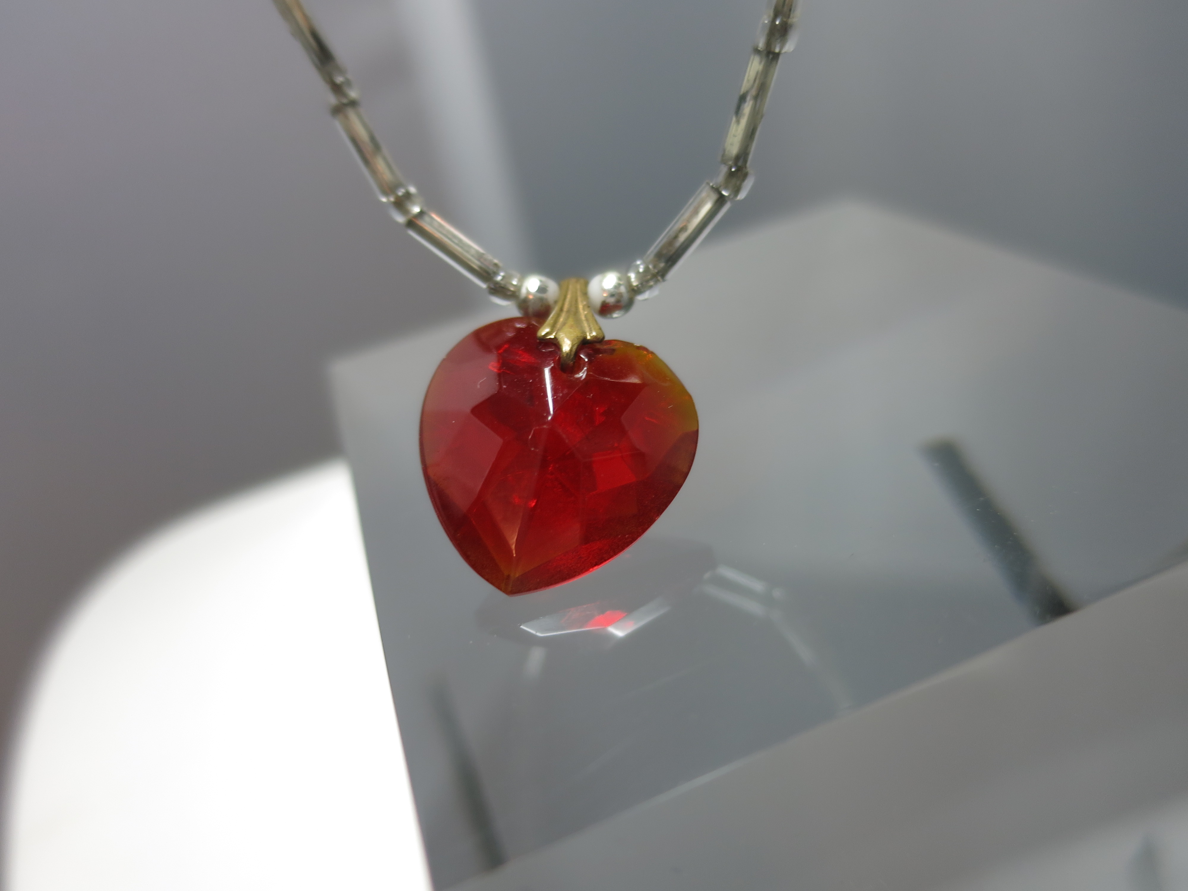 Red Aurora Borealis Faceted Crystal Heart Necklace