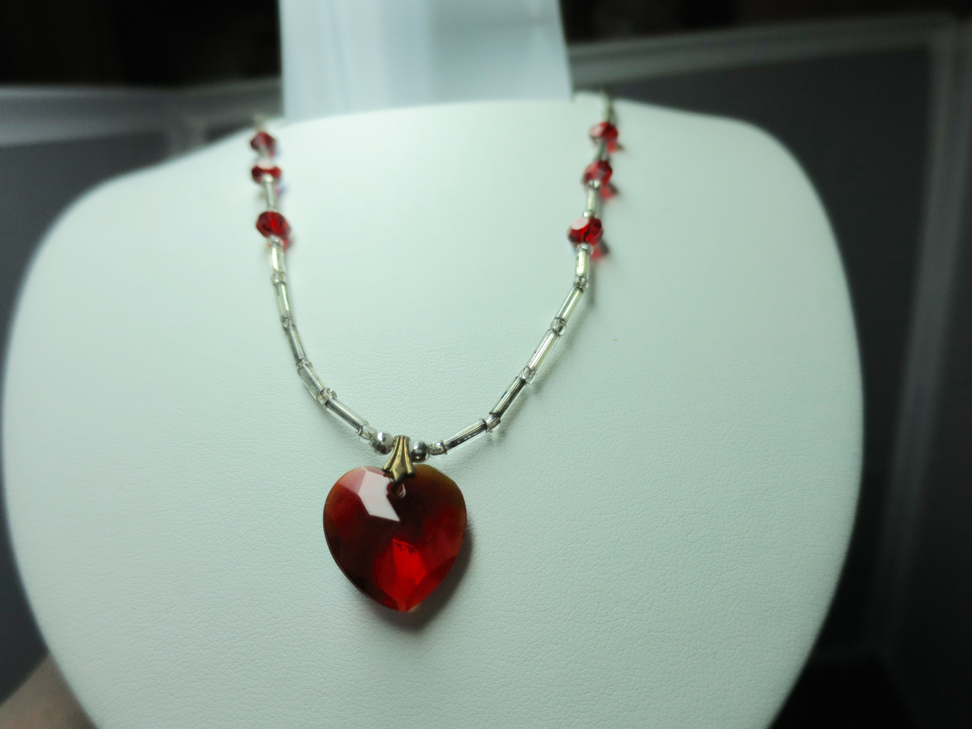 Red Aurora Borealis Faceted Crystal Heart Necklace