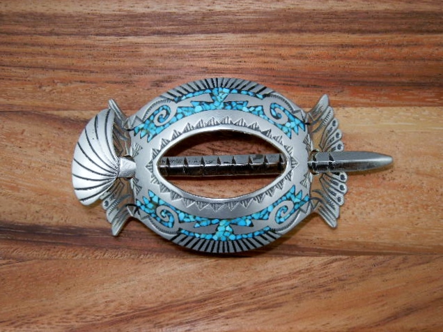 Navajo Sterling Silver Turquoise Inlay Pony Tail Holder