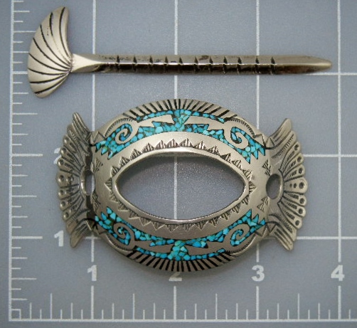 Navajo Sterling Silver Turquoise Inlay Pony Tail Holder