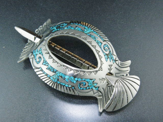 Navajo Sterling Silver Turquoise Inlay Pony Tail Holder