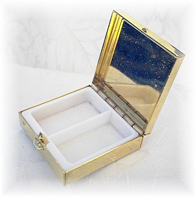 Small Goldtone White Enamel & Roses Pill Box
