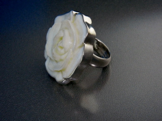 Charles Albert Sterling Silver Carved Coral Ring