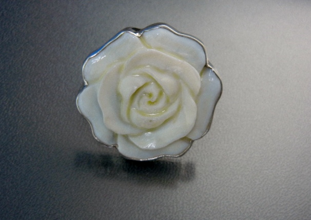 Charles Albert Sterling Silver Carved Coral Ring