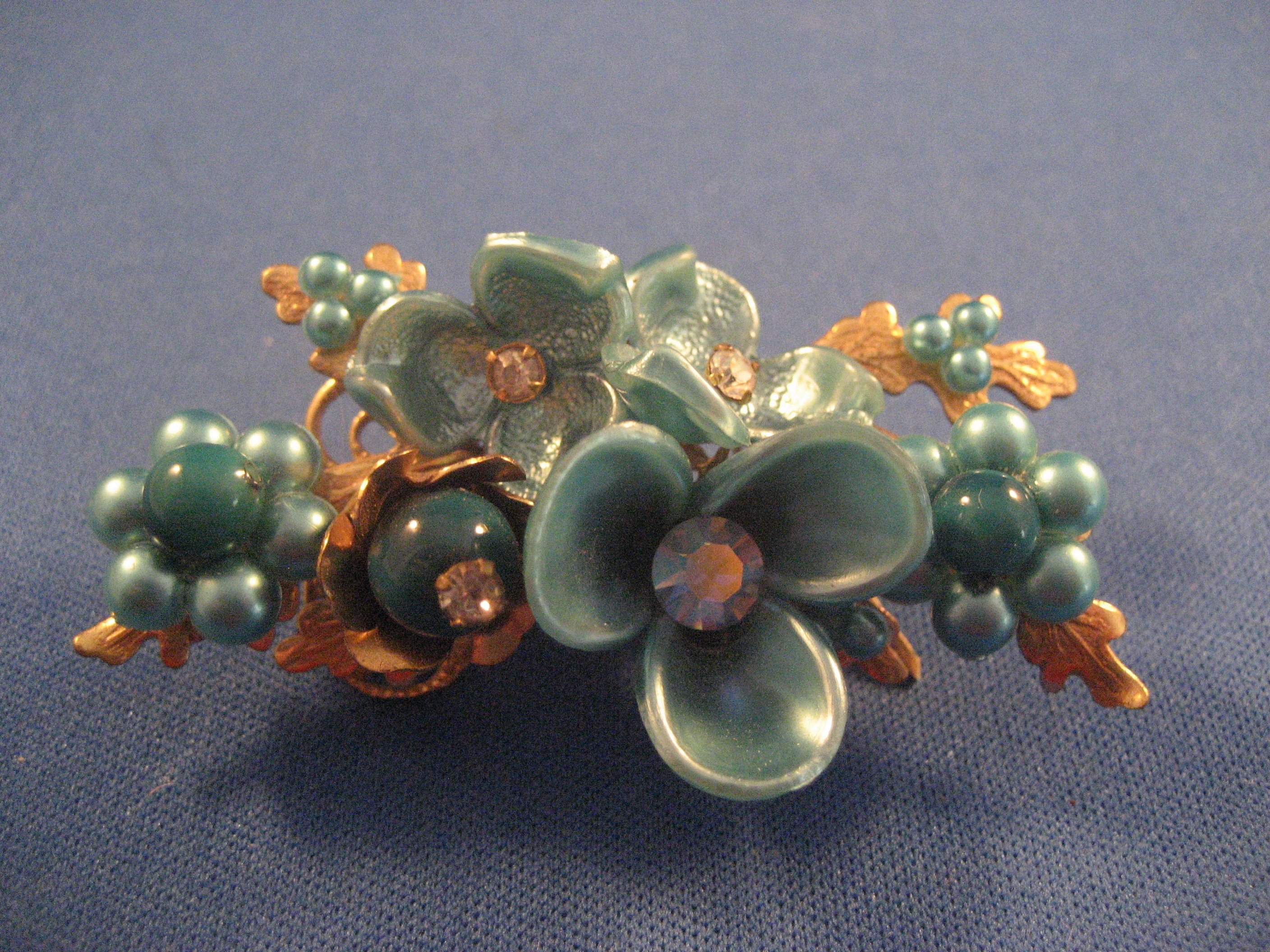 Blue Flower and Rhinestone Pendant