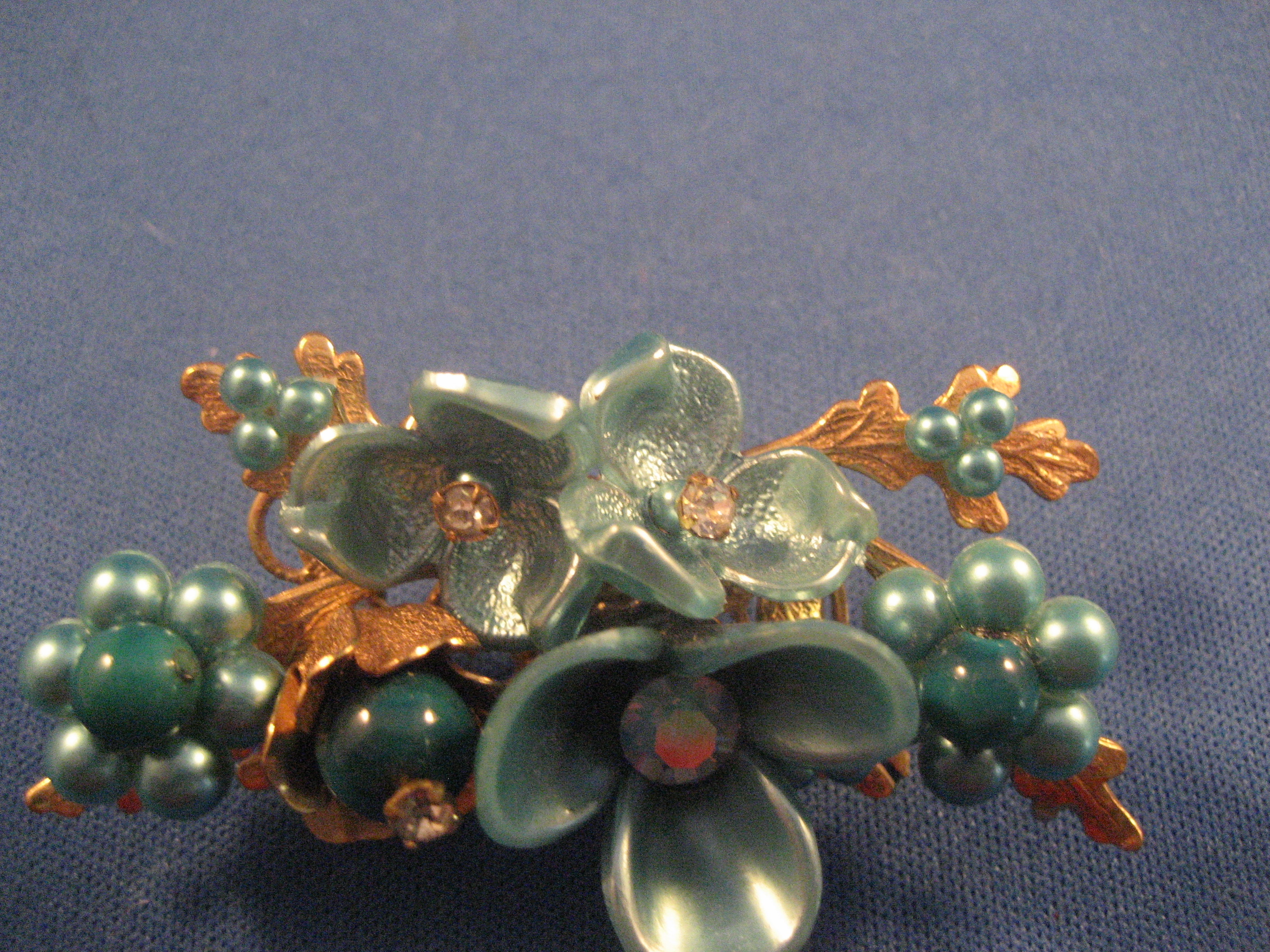 Blue Flower and Rhinestone Pendant