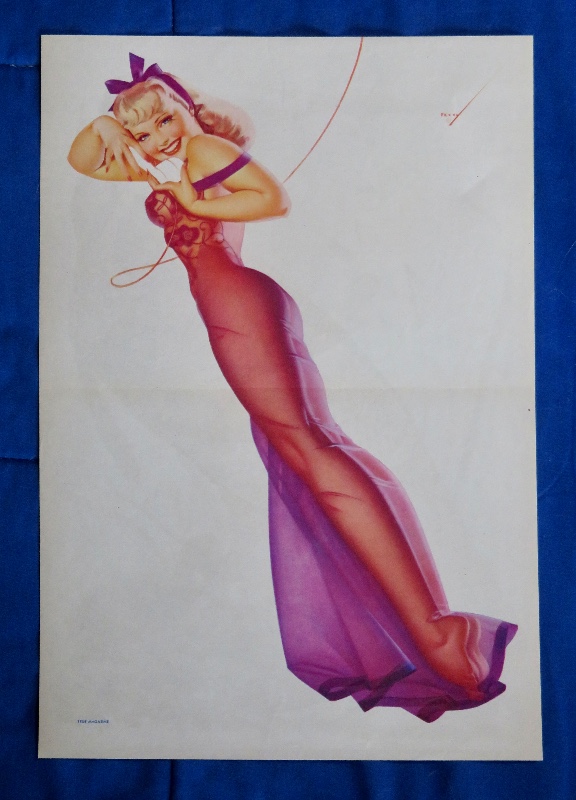 Original 1945 Sexy Blonde Pin Up Girl Wearing A Purple Nightgown While Talking On The Telephone By George Petty