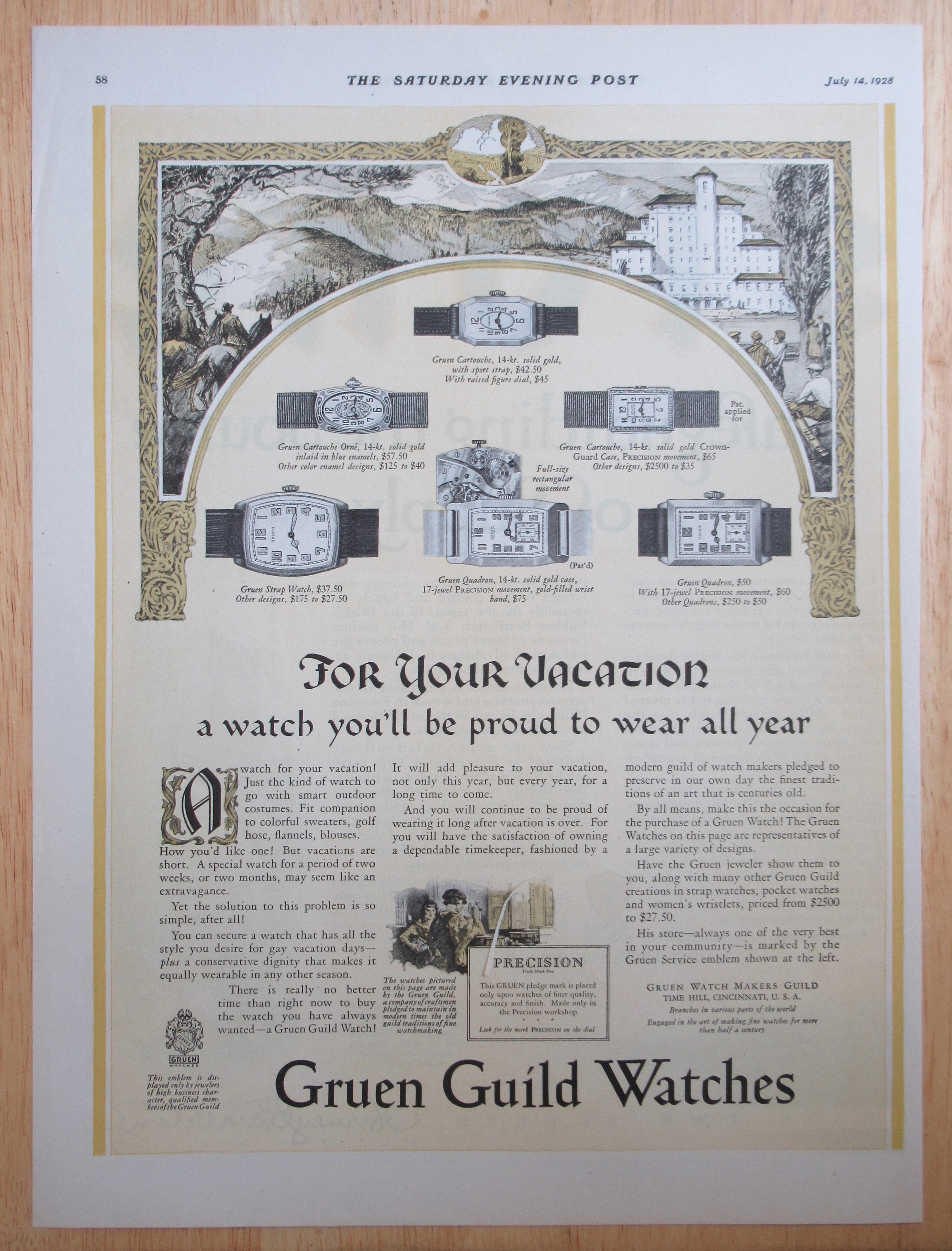 1928 Gruen Guild Watches with Different Watches