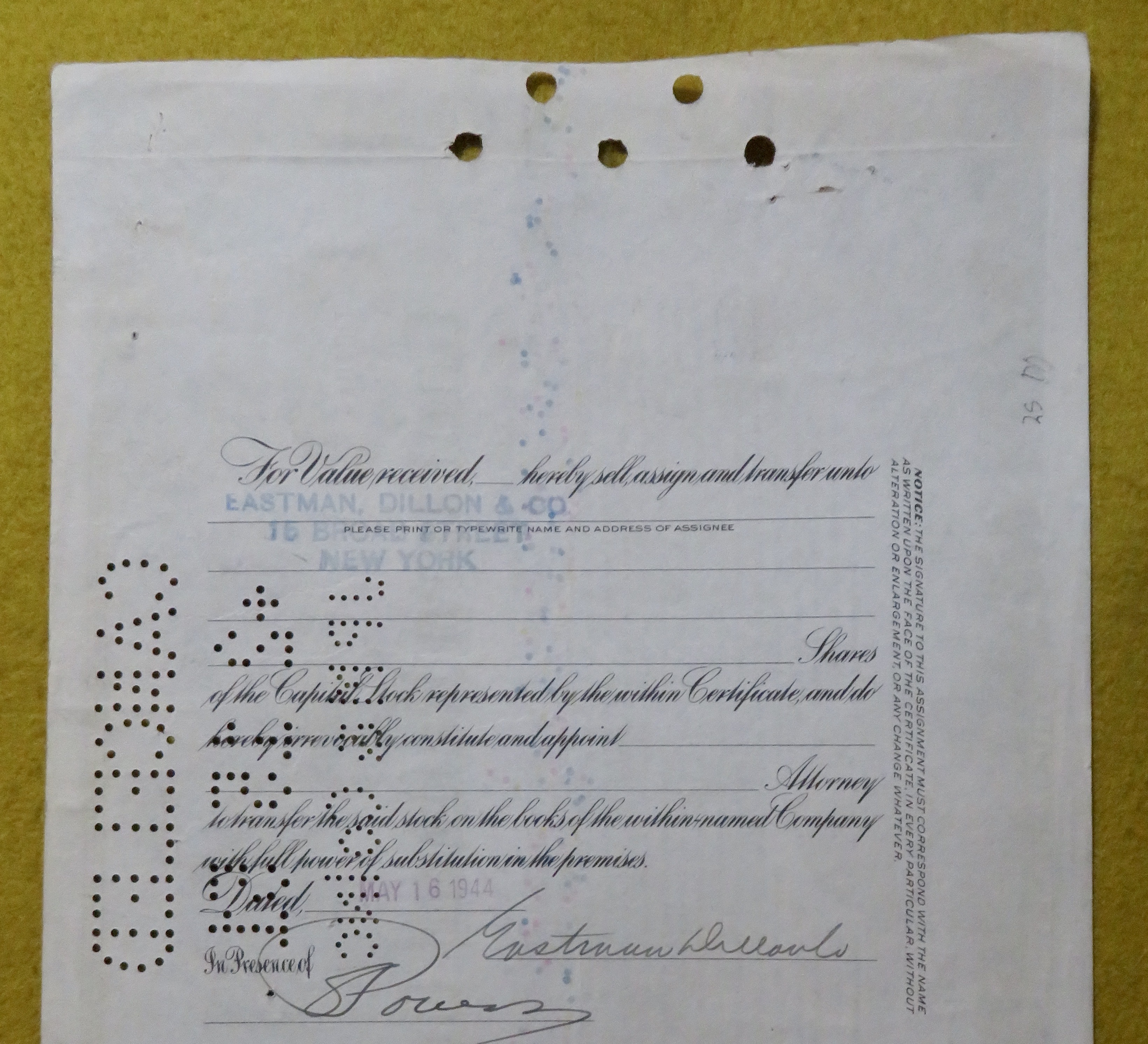 Southern Railway Company Stock Certificate May 15, 1944