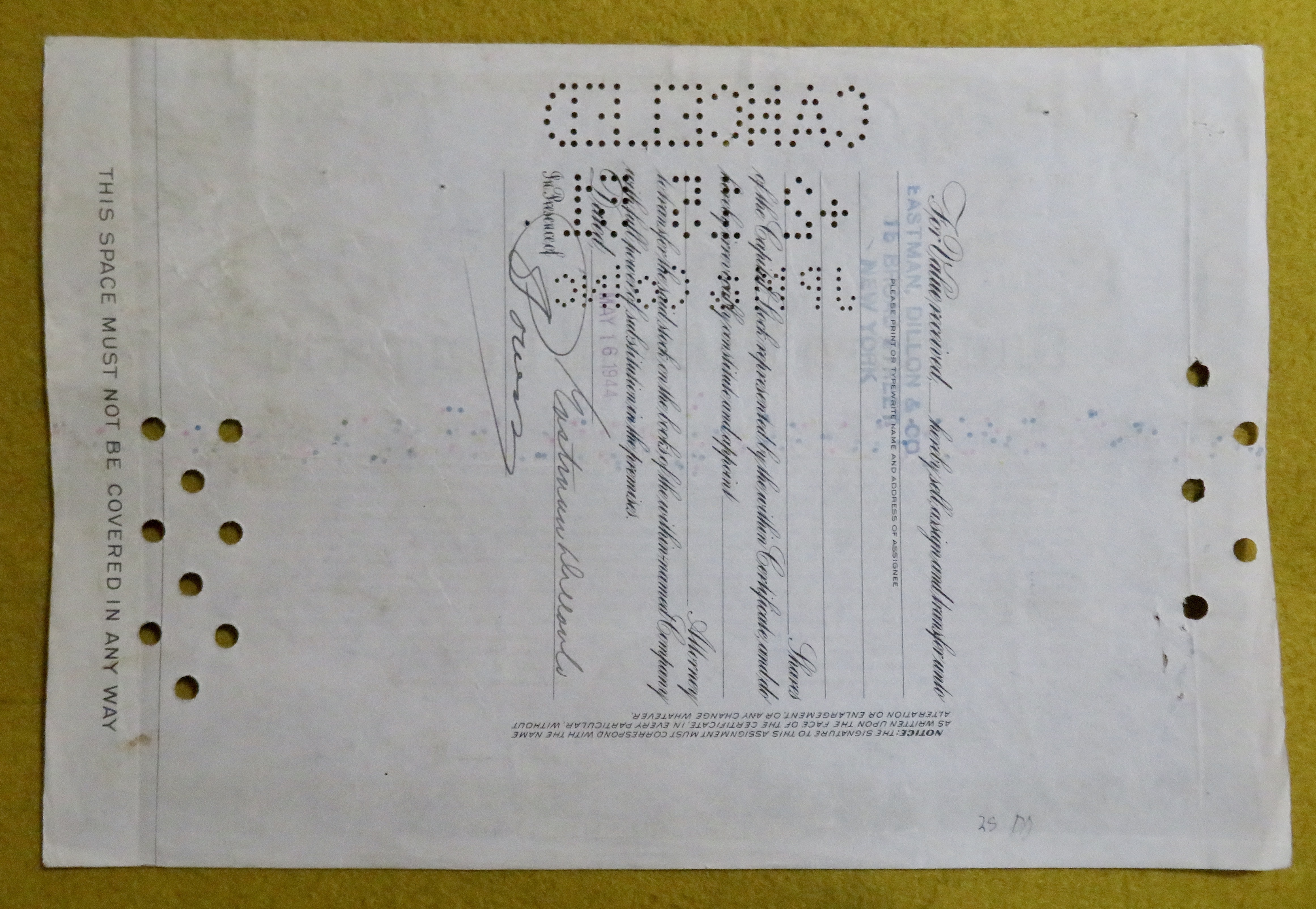 Southern Railway Company Stock Certificate May 15, 1944