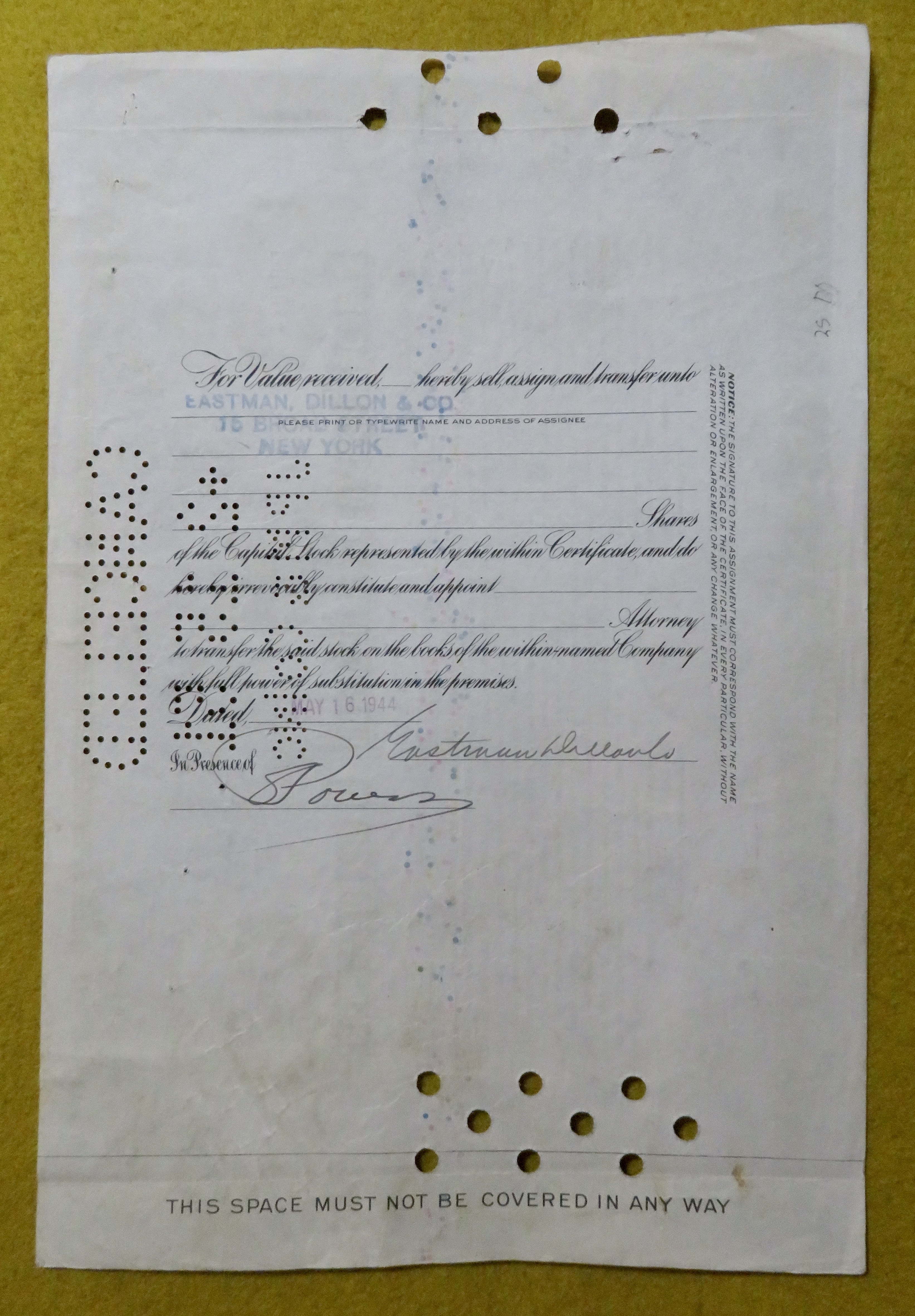 Southern Railway Company Stock Certificate May 15, 1944