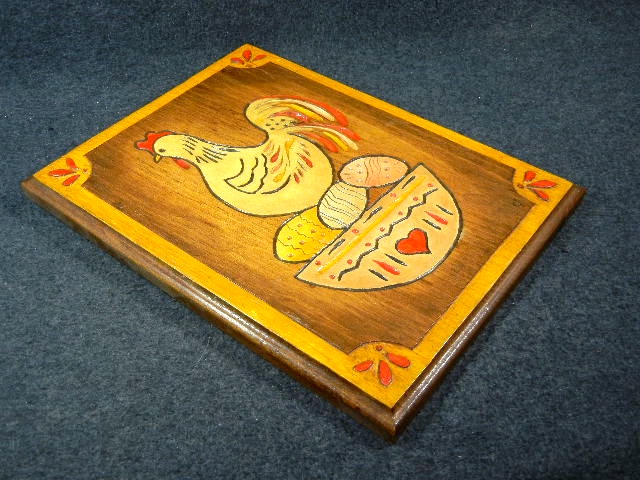 Carved Wood Picture  Chicken on Nest of Eggs